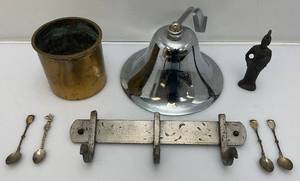 lot 69 image: Misc. Heavy Metal Items Including Chrome bell, Heavy Brass Container And More
