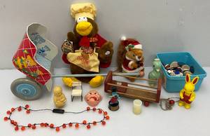 lot 79 image: Vintage Toys Including OHIO Arts Co. Tin Litho Doll Cart And More