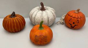 lot 215 image: Group Of Resin And Ceramic Pumpkins