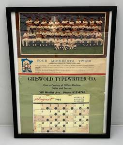 VERY COOL Vintage 1966 Calendar With "YOUR MINNESOTA TWINS" American League Champions-1965 (Calendar Missing Months)
