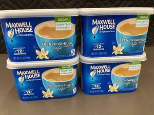 lot 235 image: Maxwell House French Vanilla Cafe Decaf Sugar Free Mix Lot of 4