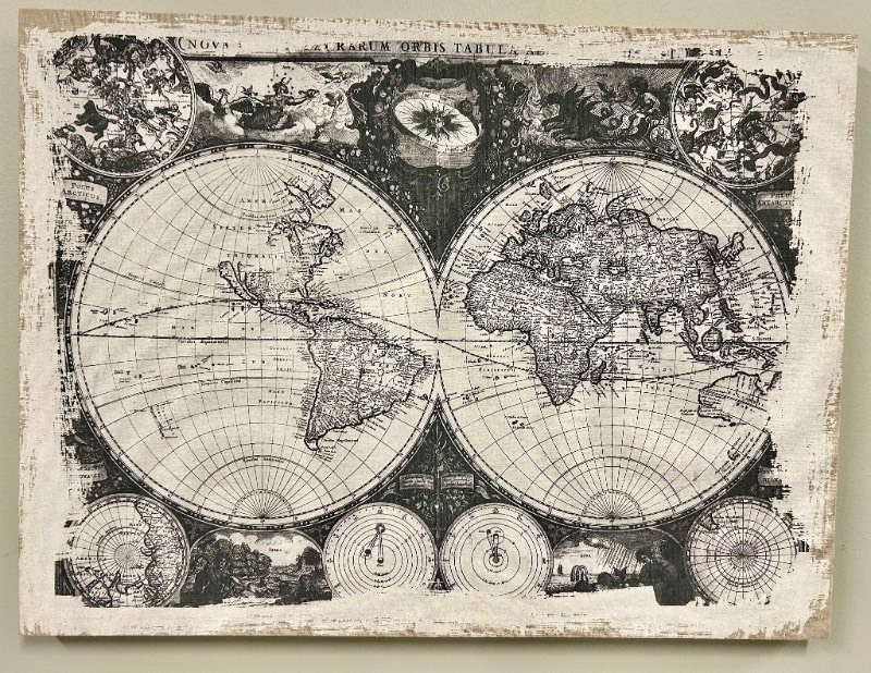 lot 207B image: Antique-Style Double-Hemisphere World Map Print