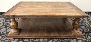 lot 6 image: Brooklyn Coffee Table - Rustic Solid Wood with Turned Pedestal Legs