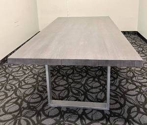 lot 8 image: Dining Table - Gray Wood Grain Top & Metal Frame for Meetings