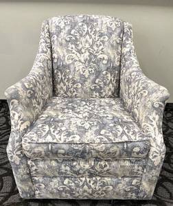 lot 10 image: New Sam Moore Swivel Armchair - Damask Upholstery Grey Ivory #1