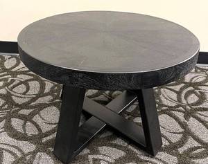 lot 20 image: 24-Inch Round Coffee Table - Black Finish & X-Base #1