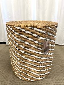 lot 67 image: NEW Round Seagrass End Table  Basket & White Rope Trim - #2