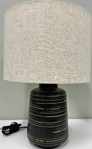 lot 100 image: Brown Ceramic Table Lamp - Linen Shade