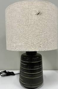 lot 101 image: Table Lamp Black Ceramic Base & Linen Shade
