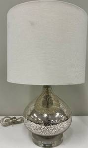 lot 102 image: Crackle Glass Teardrop Table Lamp - White Drum Shade