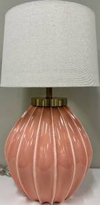 lot 106 image: Pink Ribbed Table Lamp & White Fabric Shade #2