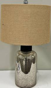 lot 109 image: Mercury Glass Table Lamp - Beige Drum Shade