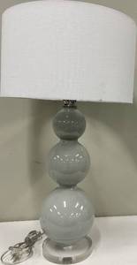 lot 110 image: Gray Ceramic Stacked-Globes Table Lamp with White Drum Shade