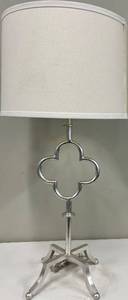 lot 118 image: Quatrefoil Table Lamp & Cream Drum Shade - Silver Finish