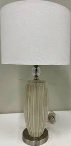 lot 124 image: Ceramic Ribbed Table Lamp & White Shade