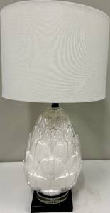 lot 125 image: Artichoke Glass Table Lamp & White Linen Shade - Clear Crystal