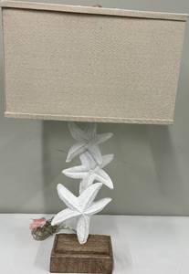 lot 127 image: Coastal Starfish Table Lamp & Beige Linen Shade #1
