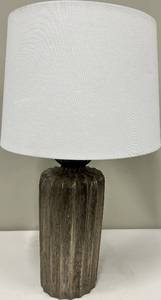 lot 134 image: Table Lamp - Ribbed Gray Ceramic Base & White Shade