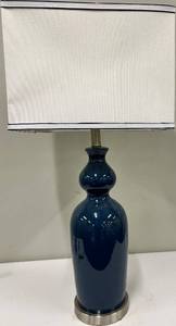 lot 137 image: Cobalt Blue Ceramic Table Lamp & White Rectangular Shade