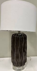 lot 145 image: Brown Wavy Ceramic Table Lamp - White Drum Shade