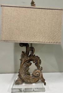 lot 151 image: Antique Rococo-Style Table Lamp with Linen Shade