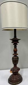 lot 152 image: Vintage Turned-Wood Table Lamp with White Drum Shade