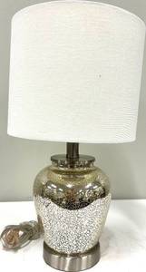 lot 156 image: Crackle Table Lamp - White Shade & Silver Base