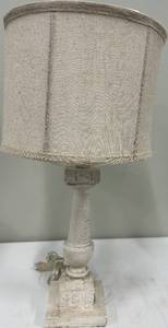lot 164 image: Beige Linen Shade Table Lamp - Distressed White Base