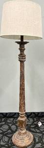 lot 166 image: Vintage Rustic Floor Lamp with Linen Drum Shade
