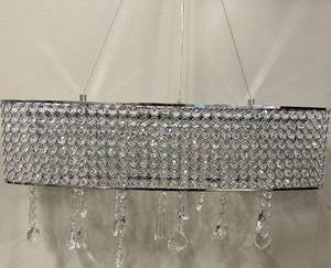 lot 170 image: Crystal Drum Chandelier - Rectangular Bead Crystal Pendant Light