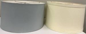 lot 174 image: Drum Lamp Shades - Pair, Cream & Light Gray Fabric, Spider Fitter
