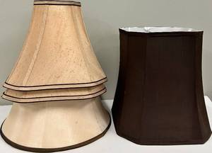 lot 180 image: Lamp Shades - Beige Bell & Brown Square (Lot of 3)