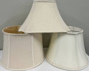 lot 185 image: Cream Linen Lampshades Pair - Vintage Table Lamp Style