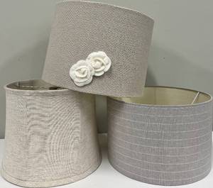 lot 187 image: Lampshades - Beige & Gray Textured Linen (3-Piece Set)