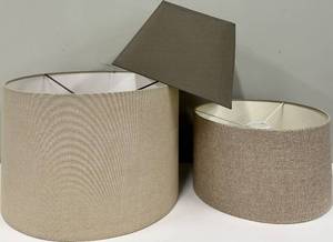 lot 189 image: Beige Fabric Drum Lamp Shades - Set of 3