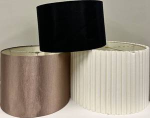 lot 194 image: Lampshades - Brown Satin & White Pleated & Black Cylinder (Lot of 3)