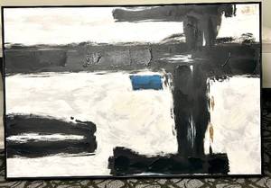 lot 296 image: Framed Abstract Painting 32 x 41 in Gold Frame - Modern Wall Art Dcor for Living Room