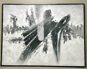 lot 298 image: Abstract Cityscape Painting on Canvas - Monochrome Brushwork & Modern Wall Art