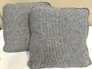 lot 300 image: Throw Pillow Feather Blend Indigo Stripe 18x18 - 2-Pack