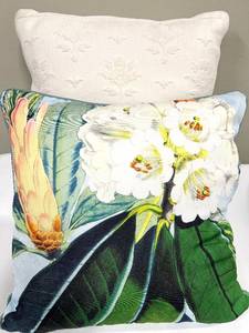 lot 320 image: Frontgate Decorative Pillows - Tropical Floral Print & White Embossed Texture (Lot of 2)