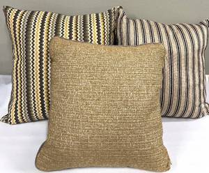 lot 334 image: Throw Pillows (Lot of 3) - Striped & Textured Weave Cushions