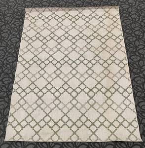 lot 526 image: Indoor-Outdoor Rug - Beige & Sage Green Lattice Pattern