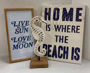 lot 603 image: Seahorse Decor & Beach Sign Wall Art