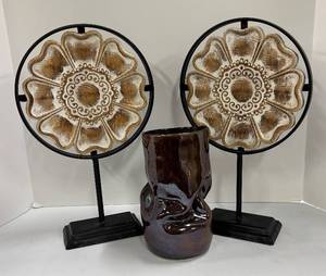lot 607 image: Bloomingville Vase with Medallion Decor Pair