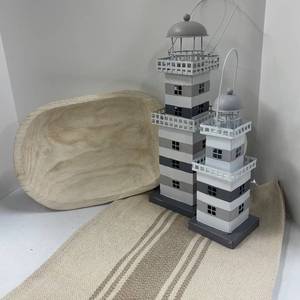 lot 616 image: Bloomingville Wooden Bowl, Lighthouse Decor and Table Runner