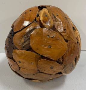 lot 631 image: Primitive Wood Ball Art Sphere with Nail Decor