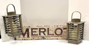 lot 636 image: Lanterns & Merlot Sign - Rustic Wood