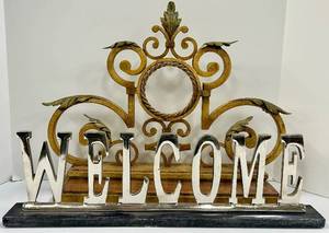 lot 651 image: Welcome Sign - 2-Piece Set, 20 in x 16 in, Metal with Scrollwork