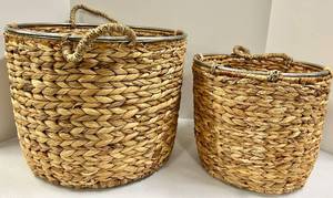 lot 665 image: Natural Seagrass Storage Baskets - Set of 2 Large & Small with Metal Rim