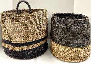 lot 669 image: Two-Tone Woven Market Baskets & Handles - Set of 2